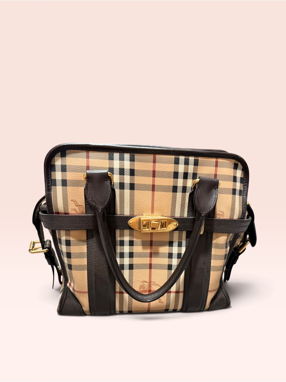 Burberry Beige Check Leather-Trim Briefcase with Gold Hardware